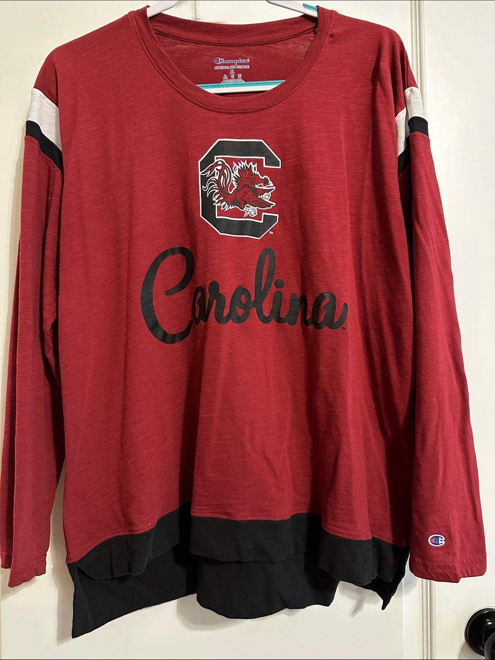 Champion Garnet Red Carolina Long Sleeve Pullover with Black Accents